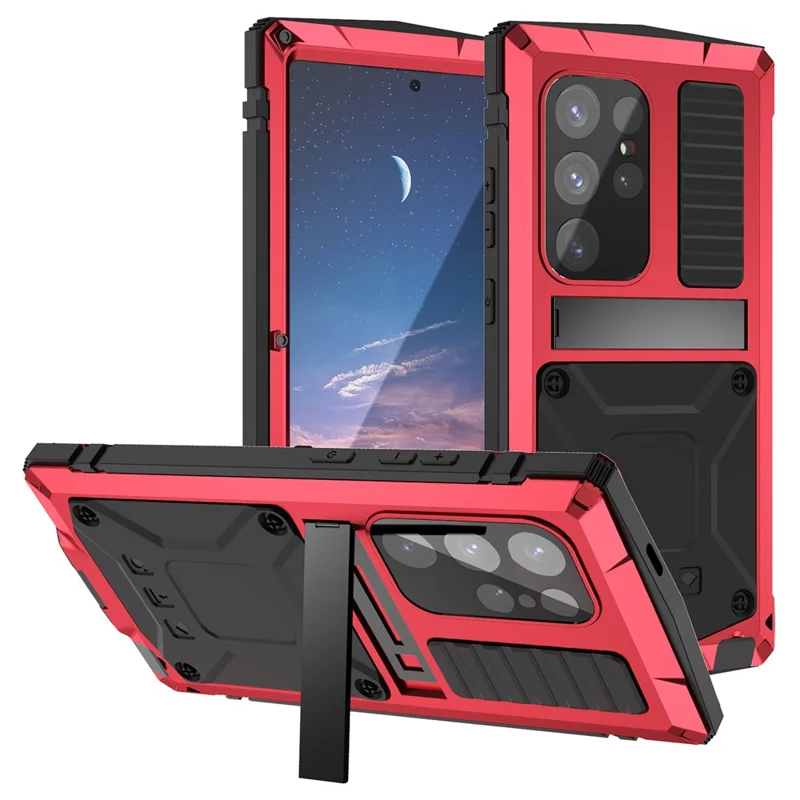 R-JUST For Samsung Galaxy S24 Ultra Phone Case Full Protection Cover with Kickstand - Red