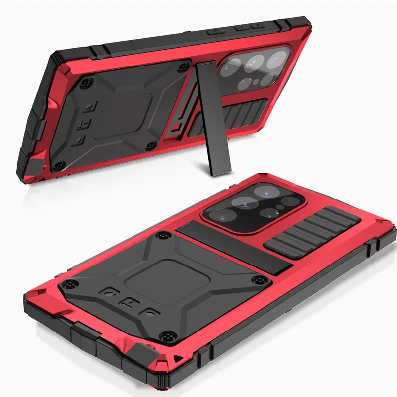 R-JUST For Samsung Galaxy S24 Ultra Phone Case Full Protection Cover with Kickstand - Red