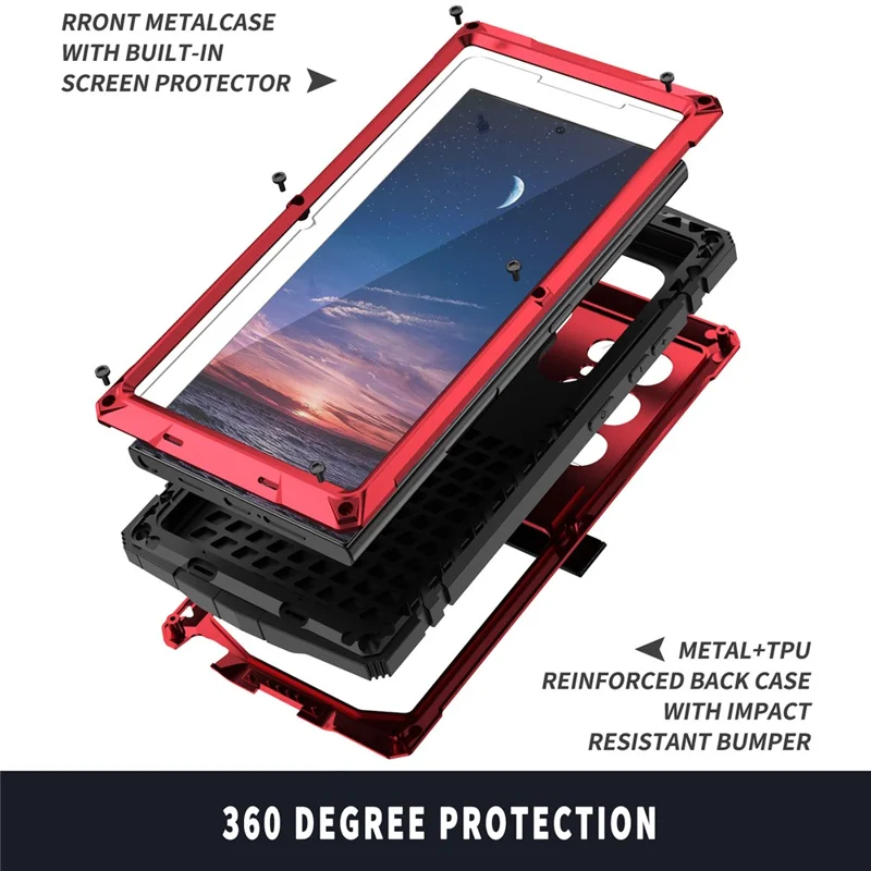 R-JUST For Samsung Galaxy S24 Ultra Phone Case Full Protection Cover with Kickstand - Red
