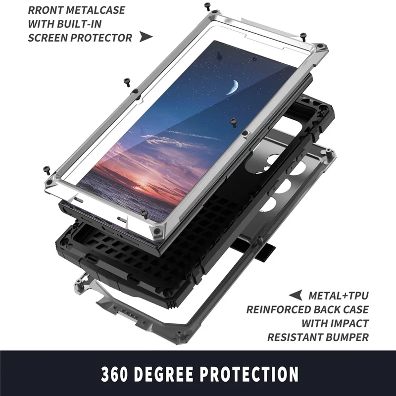R-JUST For Samsung Galaxy S24 Ultra Phone Case Full Protection Cover with Kickstand - Silver