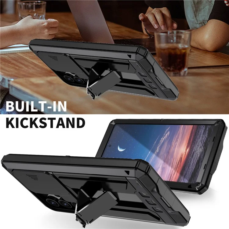 R-JUST Pour Samsung Galaxy S24 Ultra Coque PC+Silicone+Couverture arrière en métal avec film en verre trempé - Noir