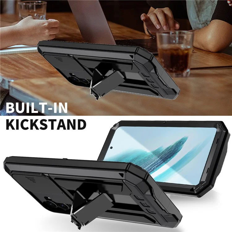 R-JUST For Samsung Galaxy S24+ Cell Phone Case PC+Silicone+Metal Kickstand Cover - Black