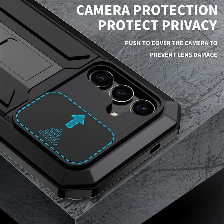R-JUST For Samsung Galaxy S24+ Cell Phone Case PC+Silicone+Metal Kickstand Cover - Black