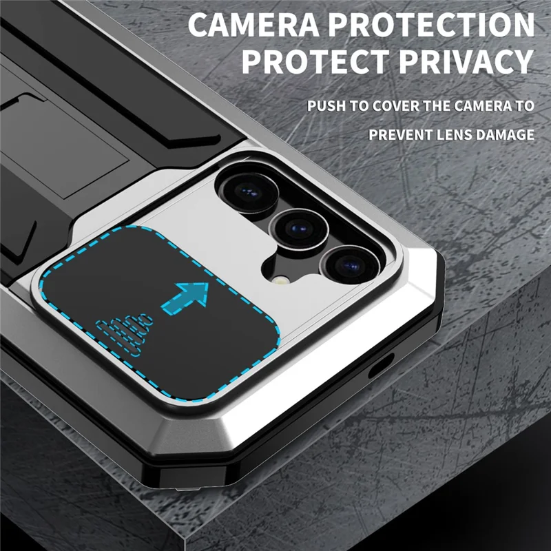 R-JUST For Samsung Galaxy S24+ Cell Phone Case PC+Silicone+Metal Kickstand Cover - Silver
