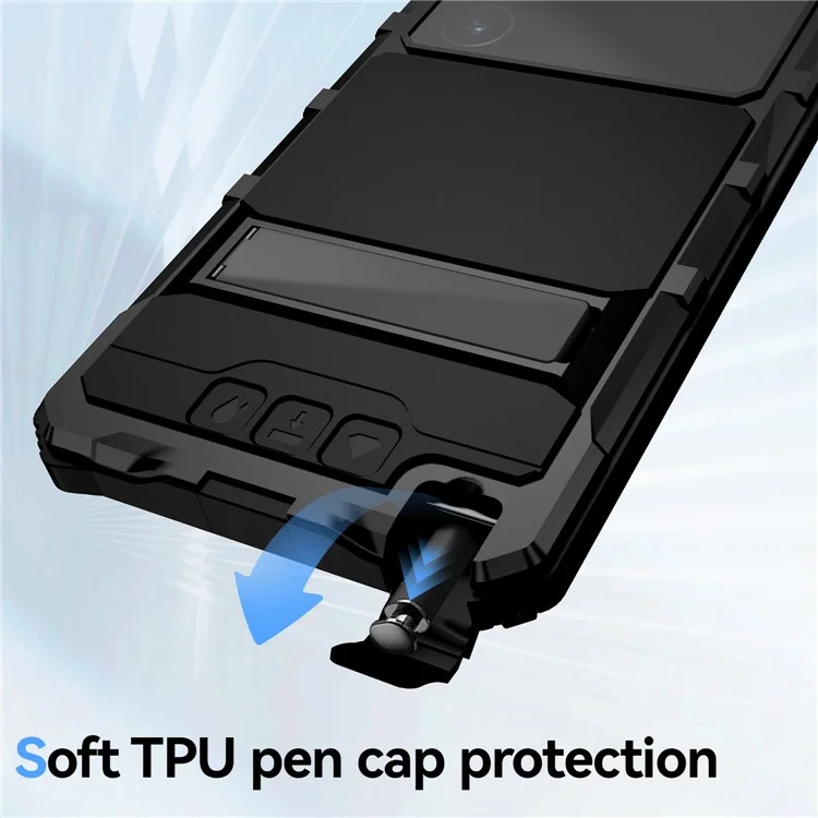 R-JUST For Samsung Galaxy S24 Ultra Shockproof Case Kickstand Drop-proof Cover Tempered Glass Film - Black