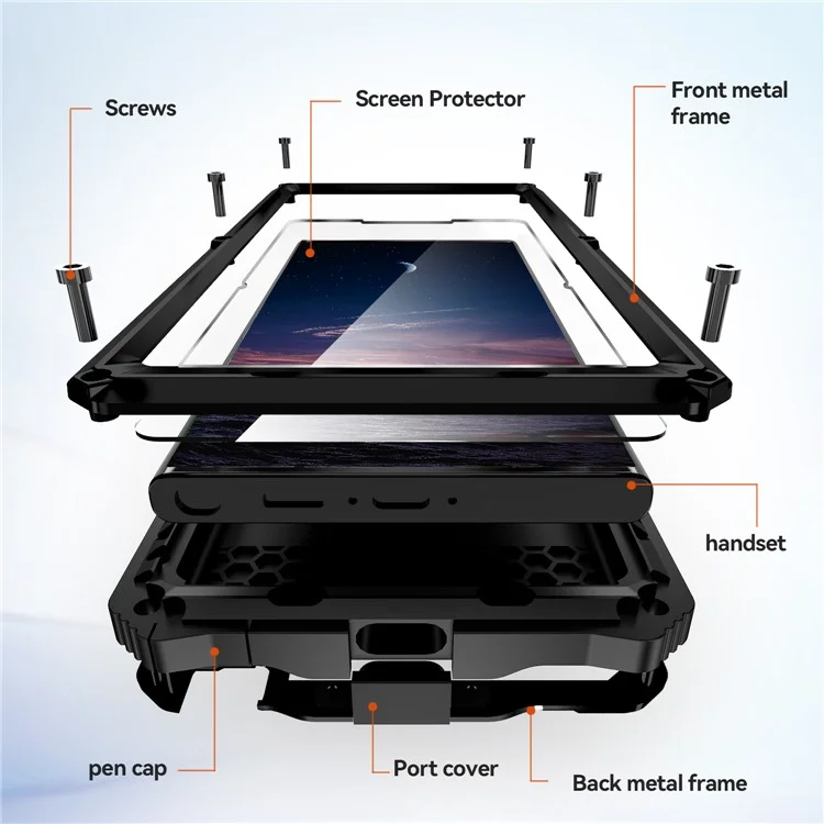 R-JUST For Samsung Galaxy S24 Ultra Shockproof Case Kickstand Drop-proof Cover Tempered Glass Film - Black