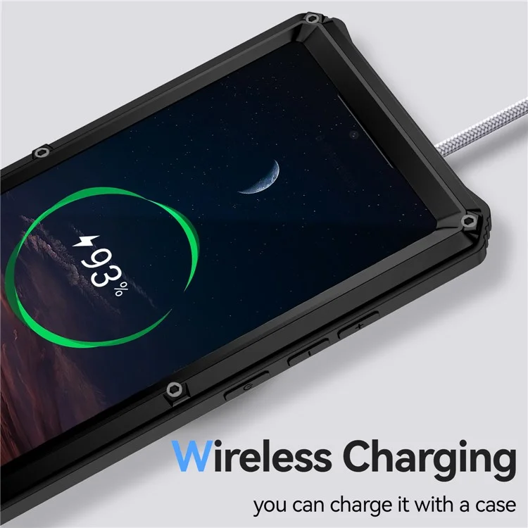 R-JUST For Samsung Galaxy S24 Ultra Shockproof Case Kickstand Drop-proof Cover Tempered Glass Film - Black