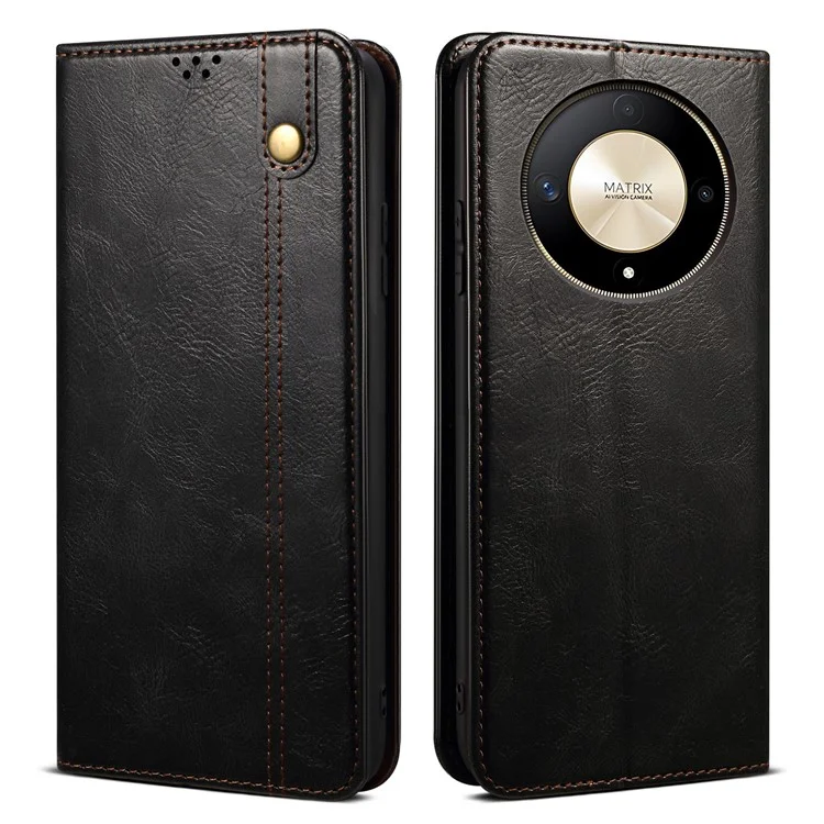For Honor Magic6 Lite 5G / X9b 5G PU Leather Phone Case Flip Wallet Waxy Crazy Horse Texture - Black