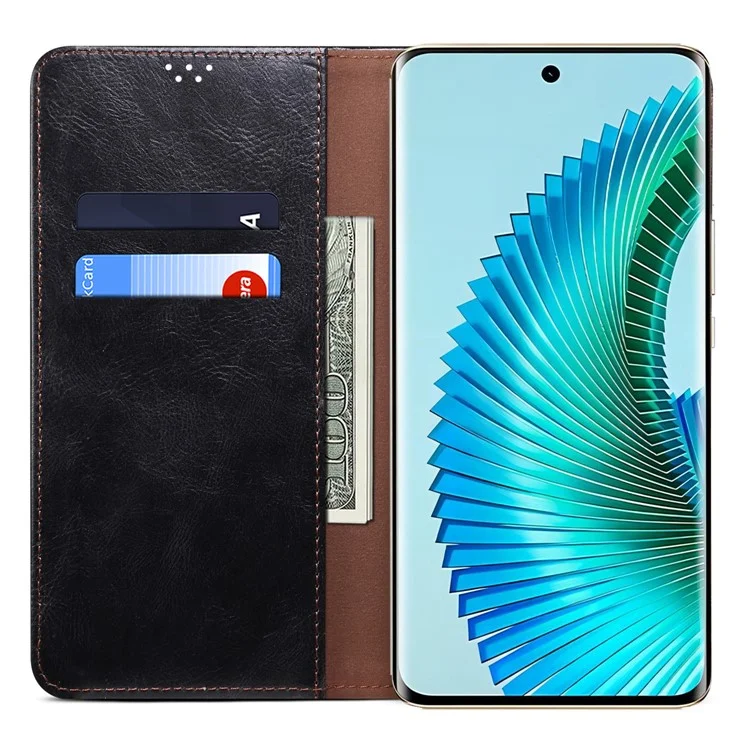For Honor Magic6 Lite 5G / X9b 5G PU Leather Phone Case Flip Wallet Waxy Crazy Horse Texture - Black