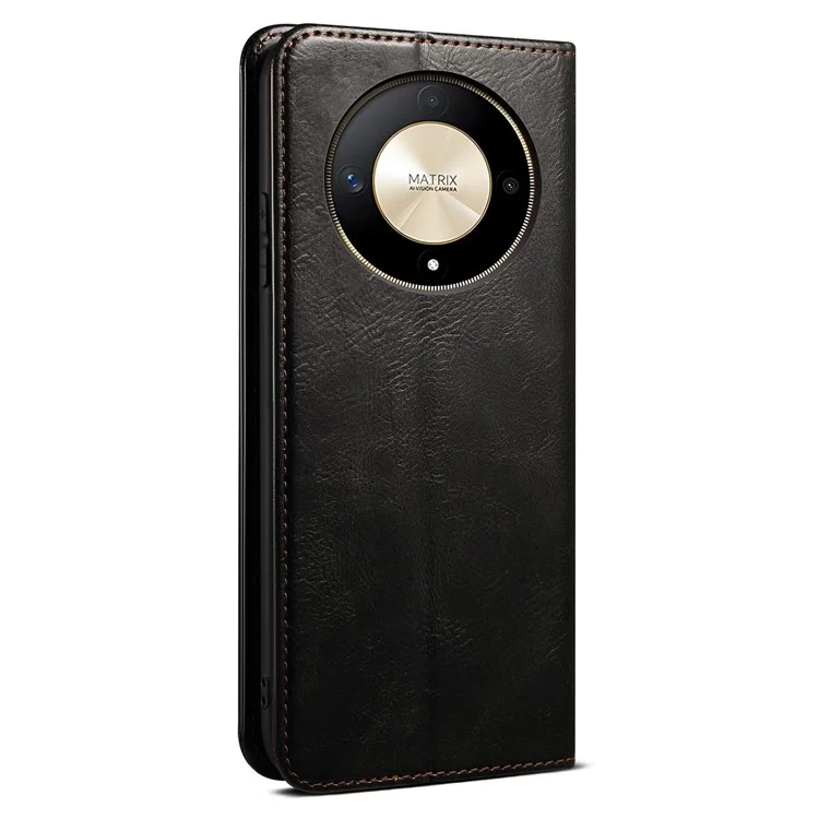 For Honor Magic6 Lite 5G / X9b 5G PU Leather Phone Case Flip Wallet Waxy Crazy Horse Texture - Black
