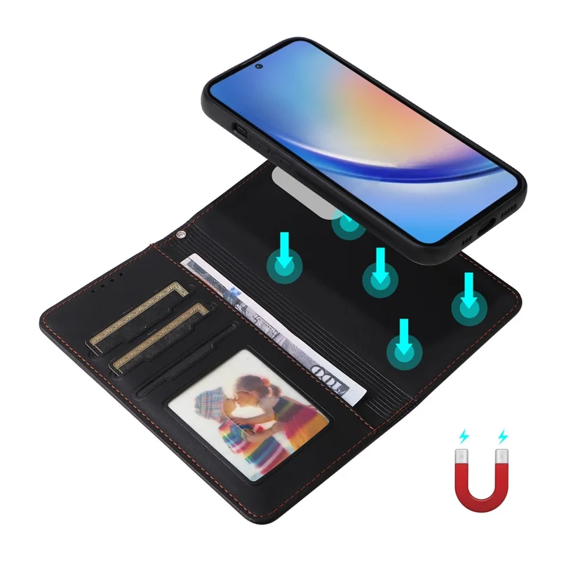 For Samsung Galaxy A35 5G Magnetic Case BETOPNICE Detachable PU Leather Phone Cover with Strap - Black