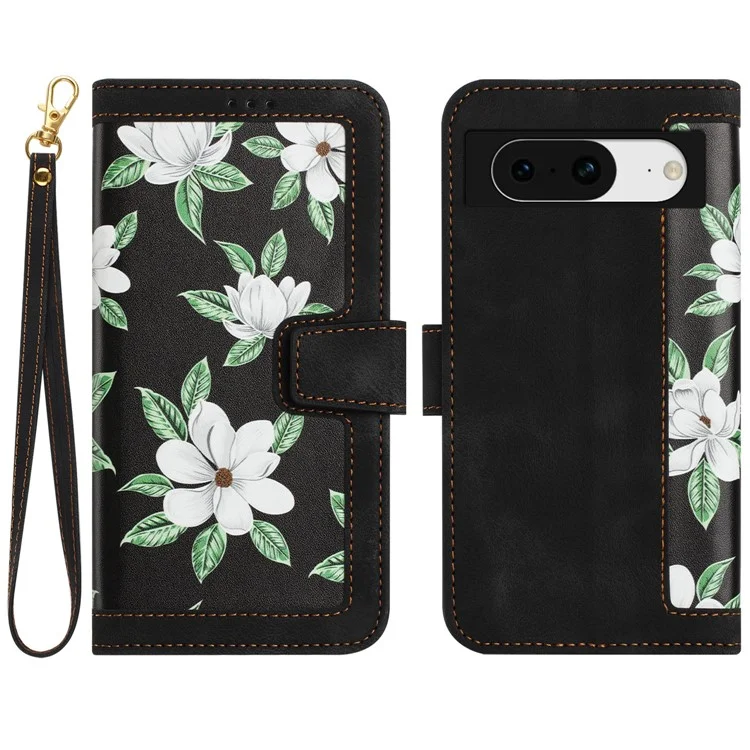 For Google Pixel 8a Phone Case Flower Pattern Stand Cover - Black