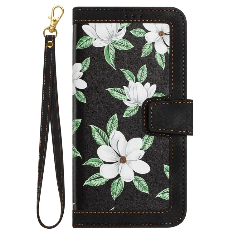 For Google Pixel 8a Phone Case Flower Pattern Stand Cover - Black