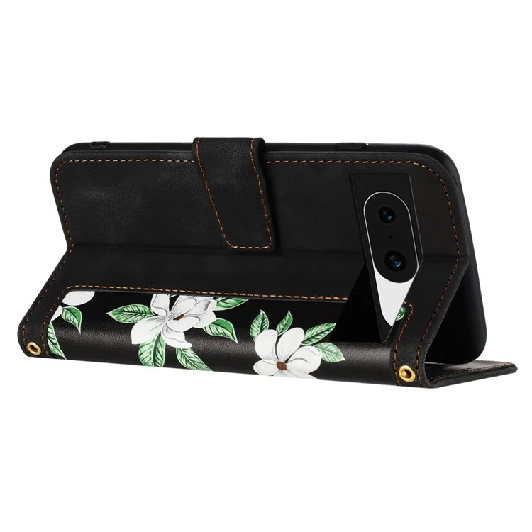 For Google Pixel 8a Phone Case Flower Pattern Stand Cover - Black