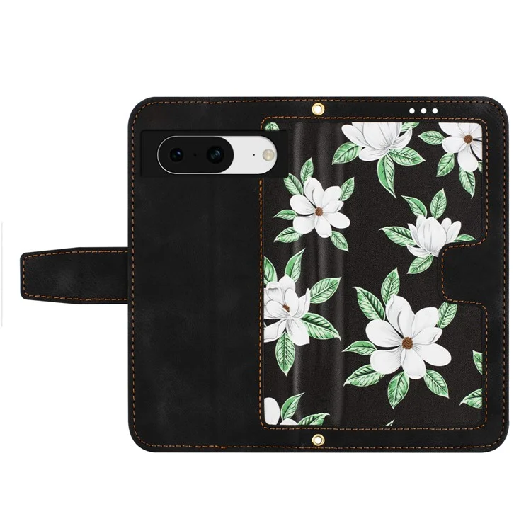 For Google Pixel 8a Phone Case Flower Pattern Stand Cover - Black