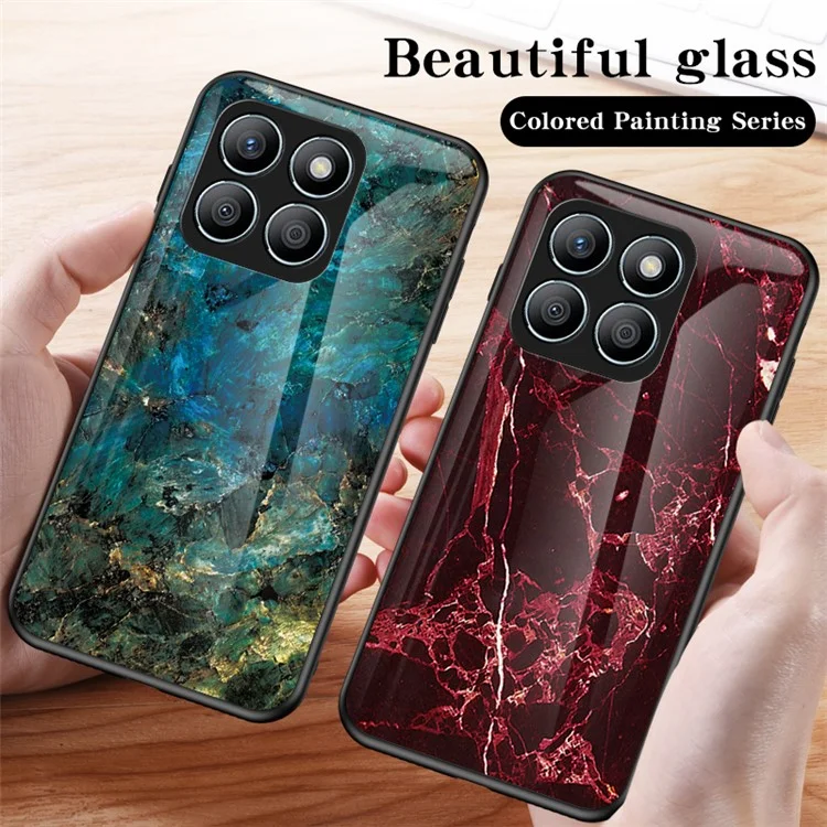 For Honor X8b 4G Tempered Glass+PC+TPU Funda de Teléfono con Patrón de Mármol - Mármol Rojo Sangre