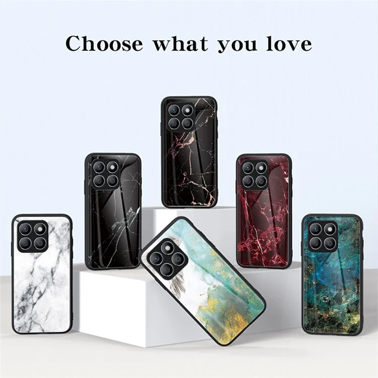For Honor X8b 4G Tempered Glass+PC+TPU Funda de Teléfono con Patrón de Mármol - Mármol Rojo Sangre