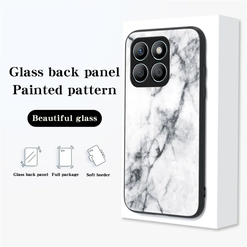 For Honor X8b 4G Tempered Glass+PC+TPU Phone Case Marble Pattern - Flying Pigeon Marble