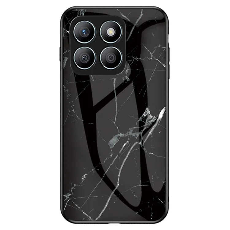 For Honor X8b 4G Tempered Glass+PC+TPU Phone Case Marble Pattern - Black Marble