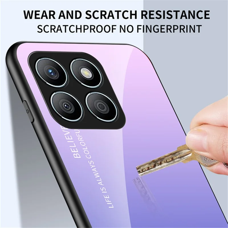 Tempered Glass Case for Honor X8b 4G Anti-drop Phone Back Cover - Gradient Pink Blue