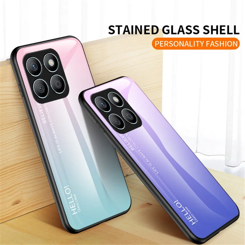 Tempered Glass Case for Honor X8b 4G Anti-drop Phone Back Cover - Gradient Pink Blue