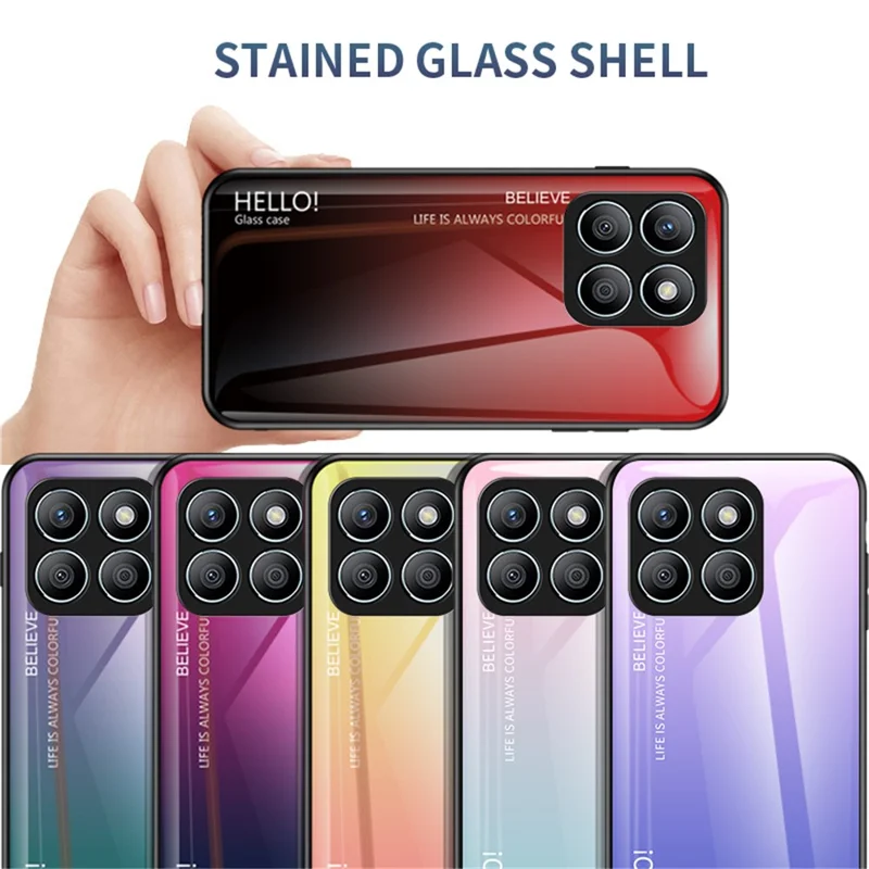 Tempered Glass Case for Honor X8b 4G Anti-drop Phone Back Cover - Gradient Pink Blue