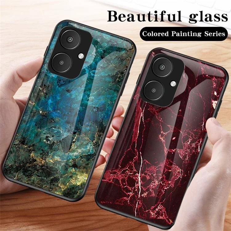 Pour Xiaomi Redmi 13C 5G / 13R 5G / Poco M6 5G Étui à motif marbre Verre trempé + PC + Housse TPU - Marbre rouge sang