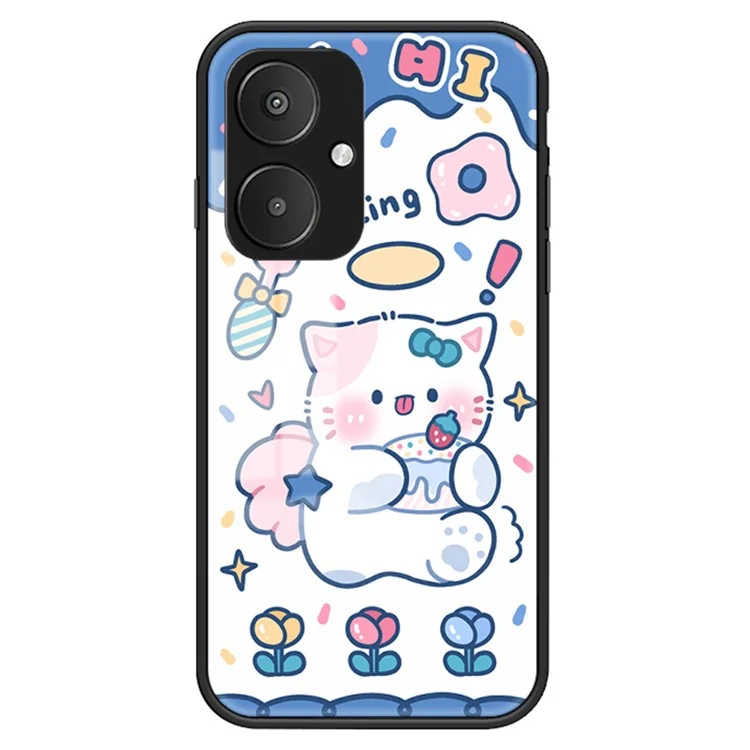 Für Xiaomi Redmi 13C 5G / 13R 5G / Poco M6 5G Gehärtetes Glas-Hülle Cartoon-Muster Handyhülle - Engelkatze