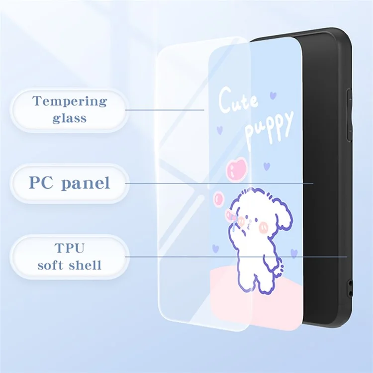 Für Xiaomi Redmi 13C 5G / 13R 5G / Poco M6 5G Gehärtetes Glas-Hülle Cartoon-Muster Handyhülle - Engelkatze