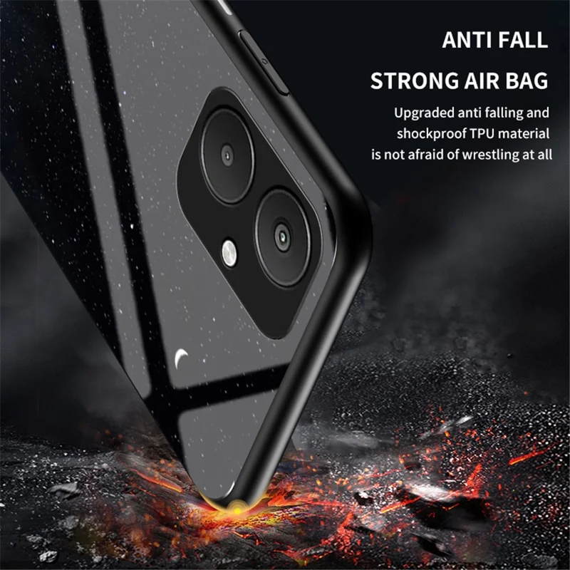 For Xiaomi Redmi 13C 5G / 13R 5G / Poco M6 5G Tempered Glass Phone Case Starry Sky Pattern - Starry Crescent Moon