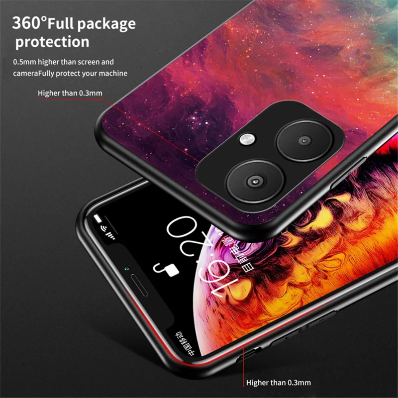 For Xiaomi Redmi 13C 5G / 13R 5G / Poco M6 5G Tempered Glass Phone Case Starry Sky Pattern - Starry Crescent Moon