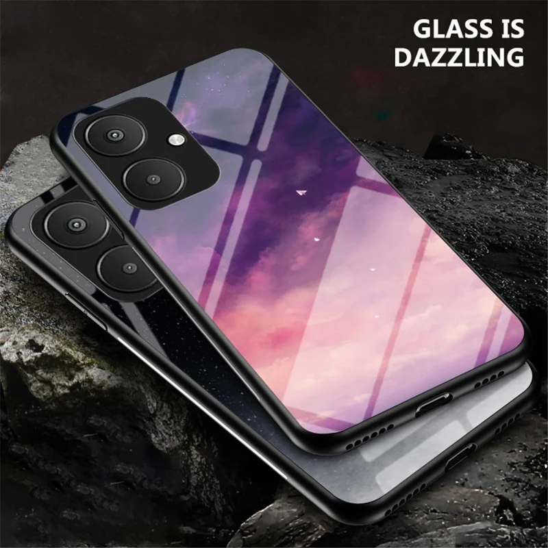 For Xiaomi Redmi 13C 5G / 13R 5G / Poco M6 5G Tempered Glass Phone Case Starry Sky Pattern - Starry Crescent Moon
