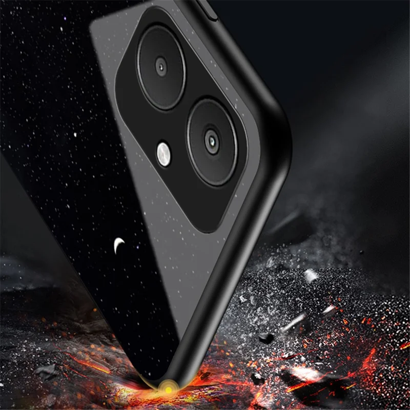 For Xiaomi Redmi 13C 5G / 13R 5G / Poco M6 5G Tempered Glass Phone Case Starry Sky Pattern - Starry Crescent Moon