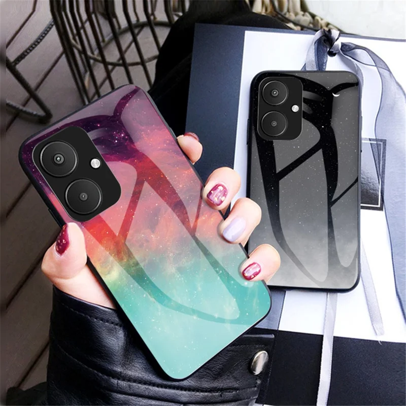 For Xiaomi Redmi 13C 5G / 13R 5G / Poco M6 5G Tempered Glass Phone Case Starry Sky Pattern - Starry Crescent Moon