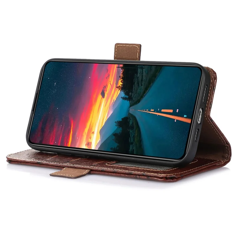 For Honor X8b 4G RFID Blocking Genuine Cow Leather Case Ostrich Texture - Coffee