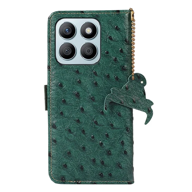 For Honor X8b 4G RFID Blocking Genuine Cow Leather Case Ostrich Texture - Grün