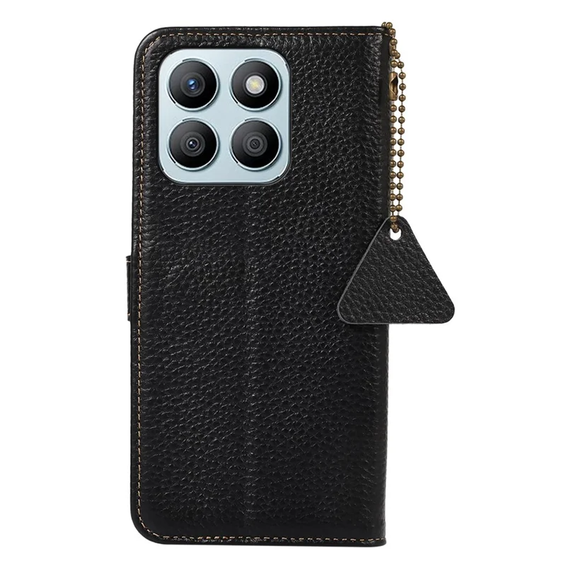For Honor X8b 4G Phone Case Genuine Cow Leather Wallet Cover RFID Blocking - Black