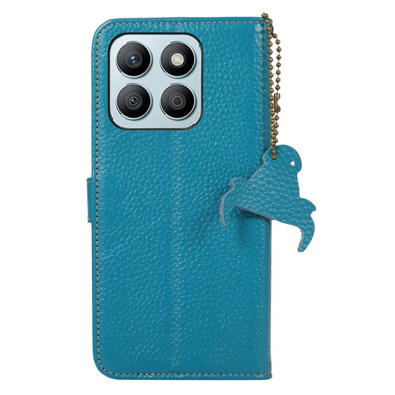 For Honor X8b 4G Phone Case Genuine Cow Leather Wallet Cover RFID Blocking - Blue
