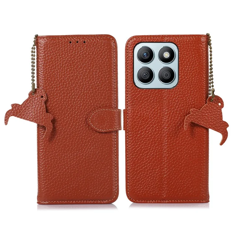 Funda para teléfono For Honor X8b 4G de Cuero Genuino de Vaca Billetera con Bloqueo RFID - Marrón