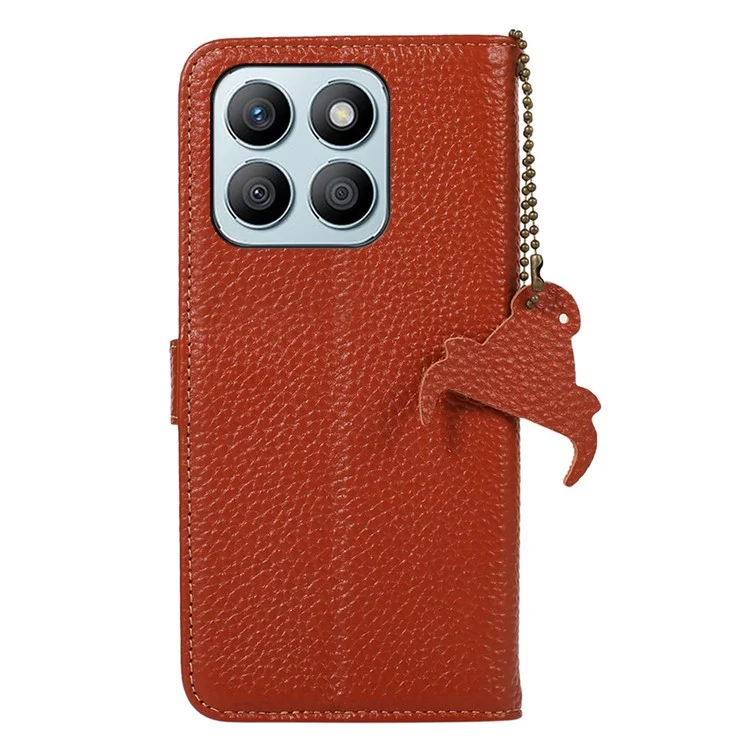 Funda para teléfono For Honor X8b 4G de Cuero Genuino de Vaca Billetera con Bloqueo RFID - Marrón