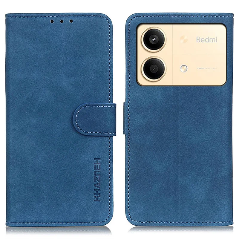 KHAZNEH For Xiaomi Redmi Note 13R Pro 5G Cell Phone Case Leather Retro Style Stand Cover - Blue