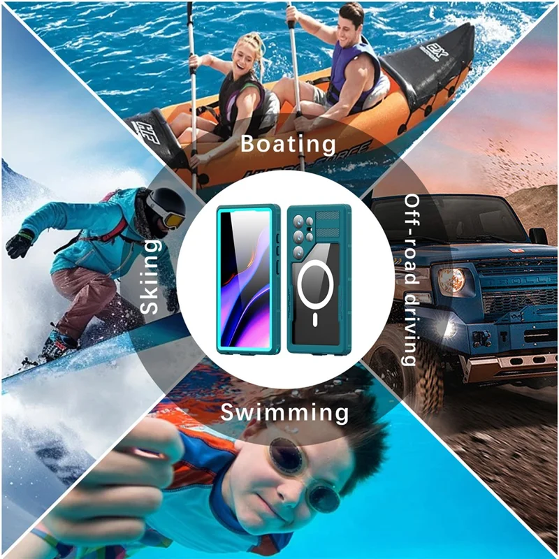 REDPEPPER IP68 Waterproof Case for Samsung Galaxy S24 Ultra Magnetic Clear Phone Cover - Lake Blue+Cyan