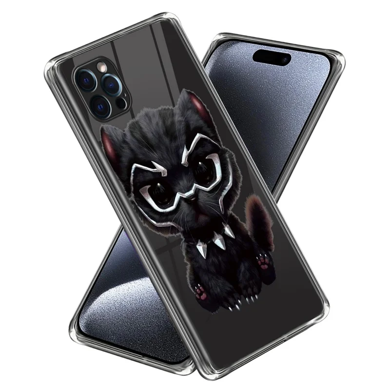 For iPhone 15 Pro Cell Phone Case Pattern Printing Soft TPU Back Cover - Black Cat