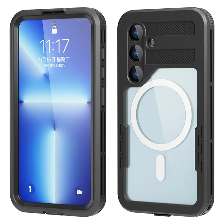 REDPEPPER Funda magnética impermeable IP68 para Samsung Galaxy S24, funda de teléfono transparente - Negro