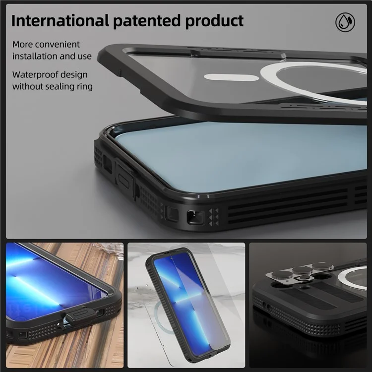 REDPEPPER Funda magnética impermeable IP68 para Samsung Galaxy S24, funda de teléfono transparente - Negro