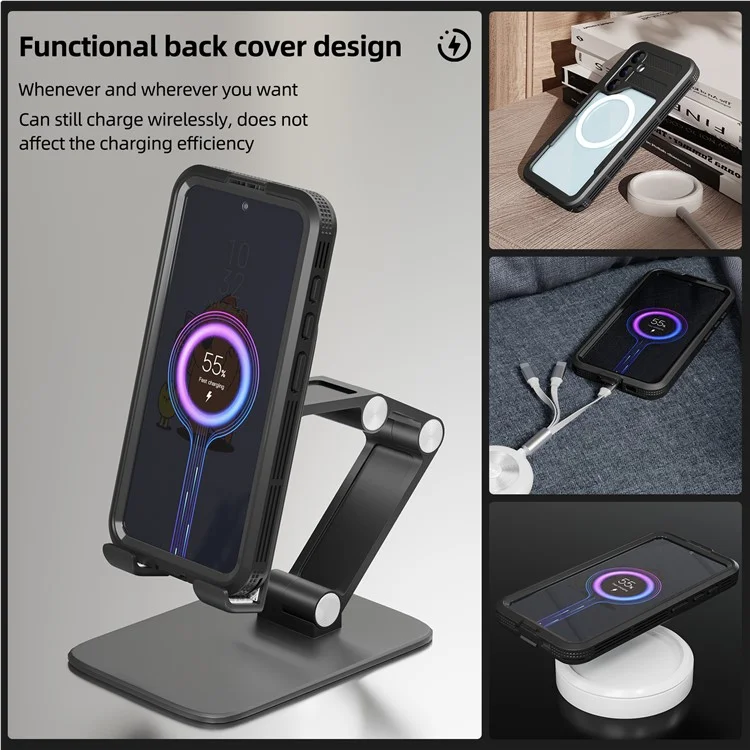 REDPEPPER Funda magnética impermeable IP68 para Samsung Galaxy S24, funda de teléfono transparente - Negro