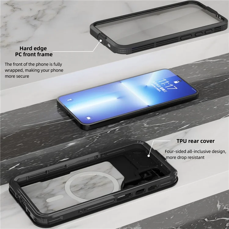 REDPEPPER Funda magnética impermeable IP68 para Samsung Galaxy S24, funda de teléfono transparente - Negro