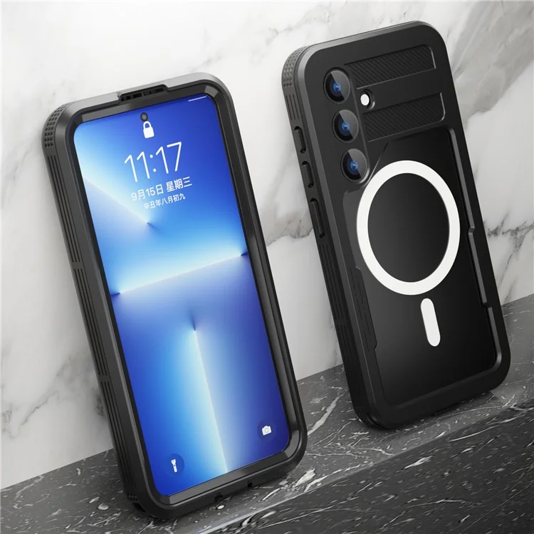 REDPEPPER Funda magnética impermeable IP68 para Samsung Galaxy S24, funda de teléfono transparente - Negro