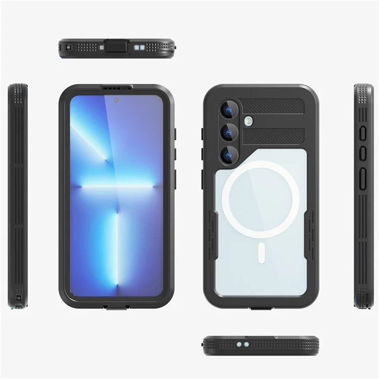 REDPEPPER Funda magnética impermeable IP68 para Samsung Galaxy S24, funda de teléfono transparente - Negro