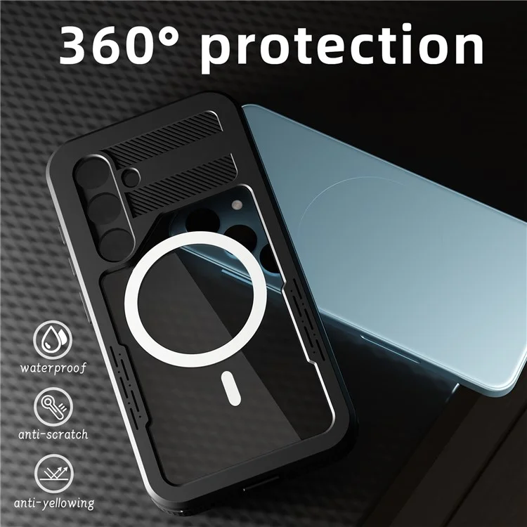 REDPEPPER Funda magnética impermeable IP68 para Samsung Galaxy S24, funda de teléfono transparente - Negro
